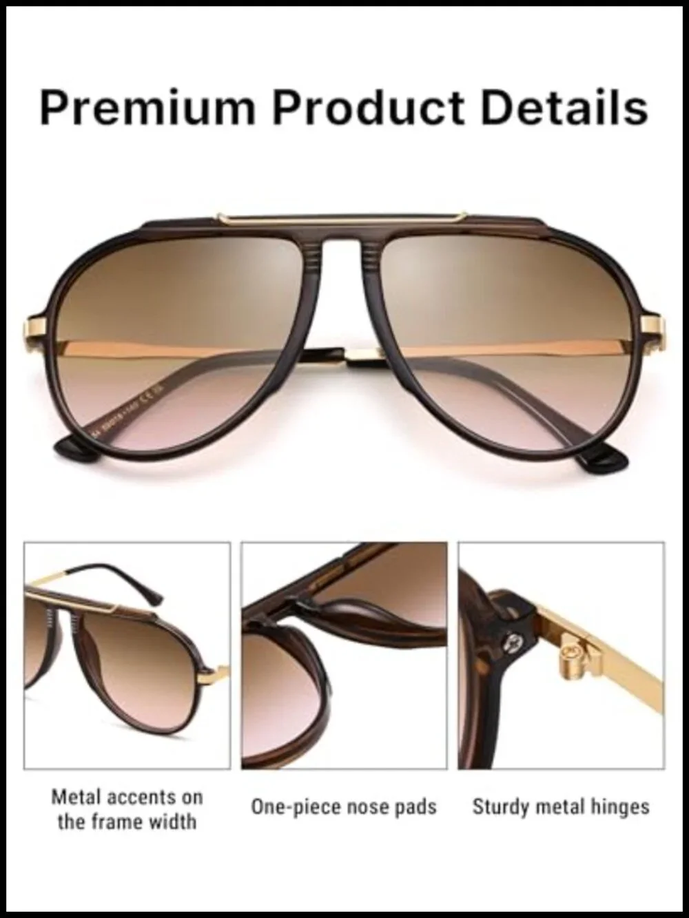Oversized Retro Aviator Sunglasses with Top Bar UV400 Protection